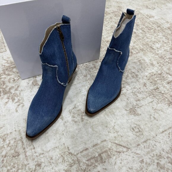 Sundance Boots Womens Size 8.5 Denim Western Pointed Toe Made in Italy EU 39 - Picture 1 of 11